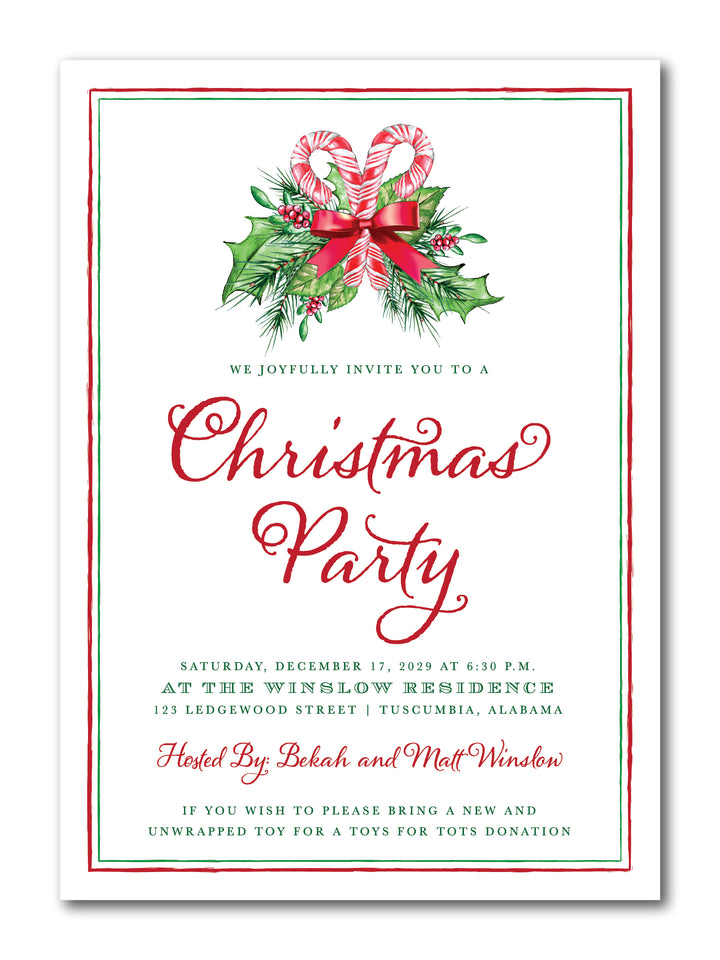 The Candy Cane Christmas Party Invitation