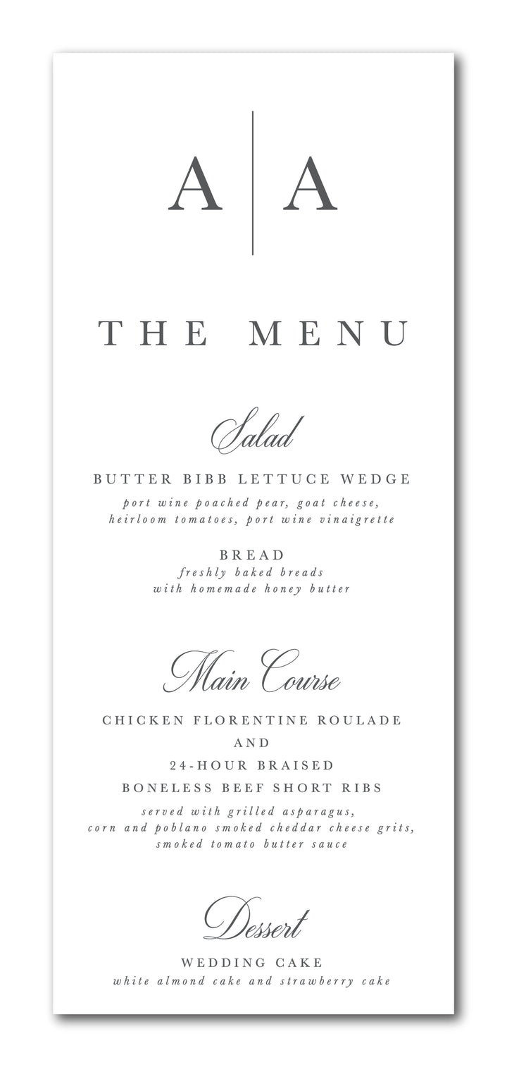 The Abigail Menu Card