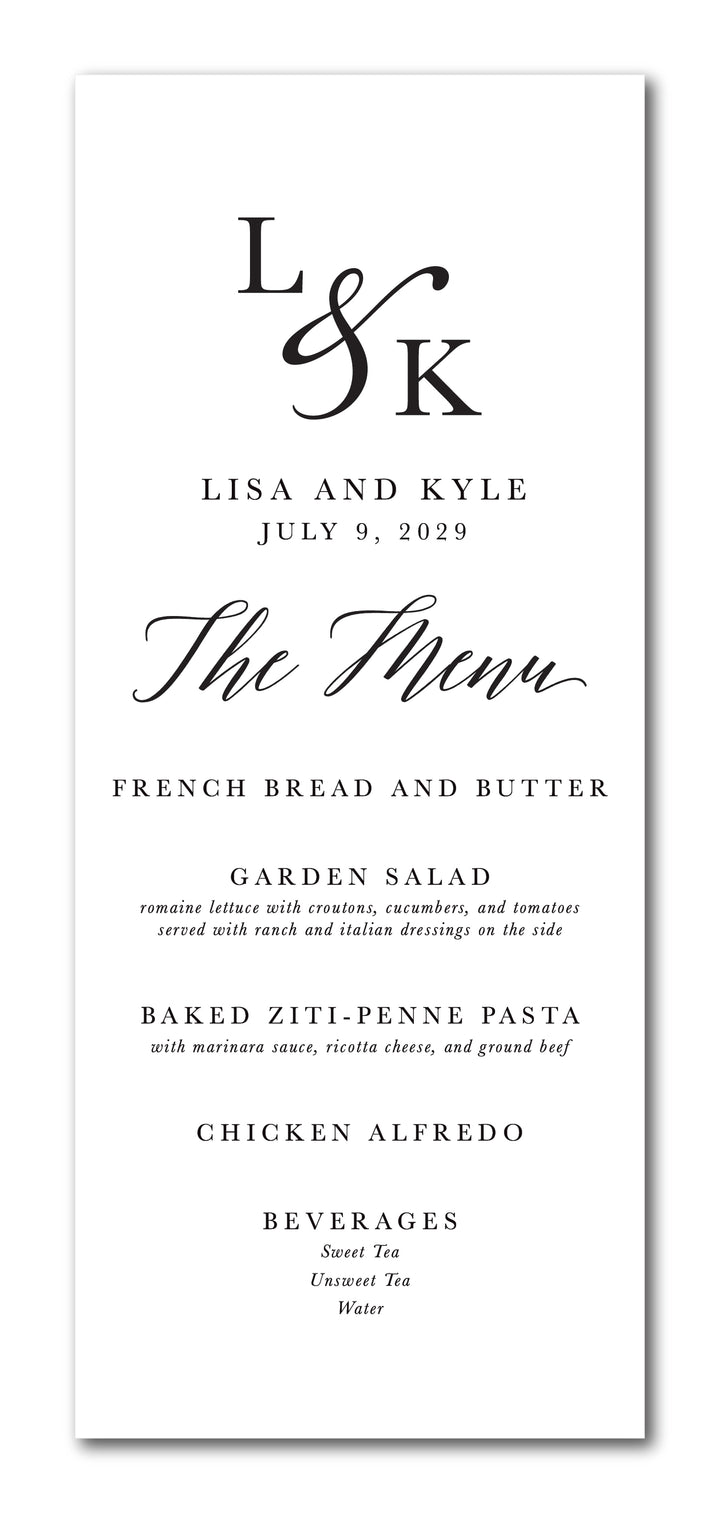 The Ampersand Block Initials Menu Card