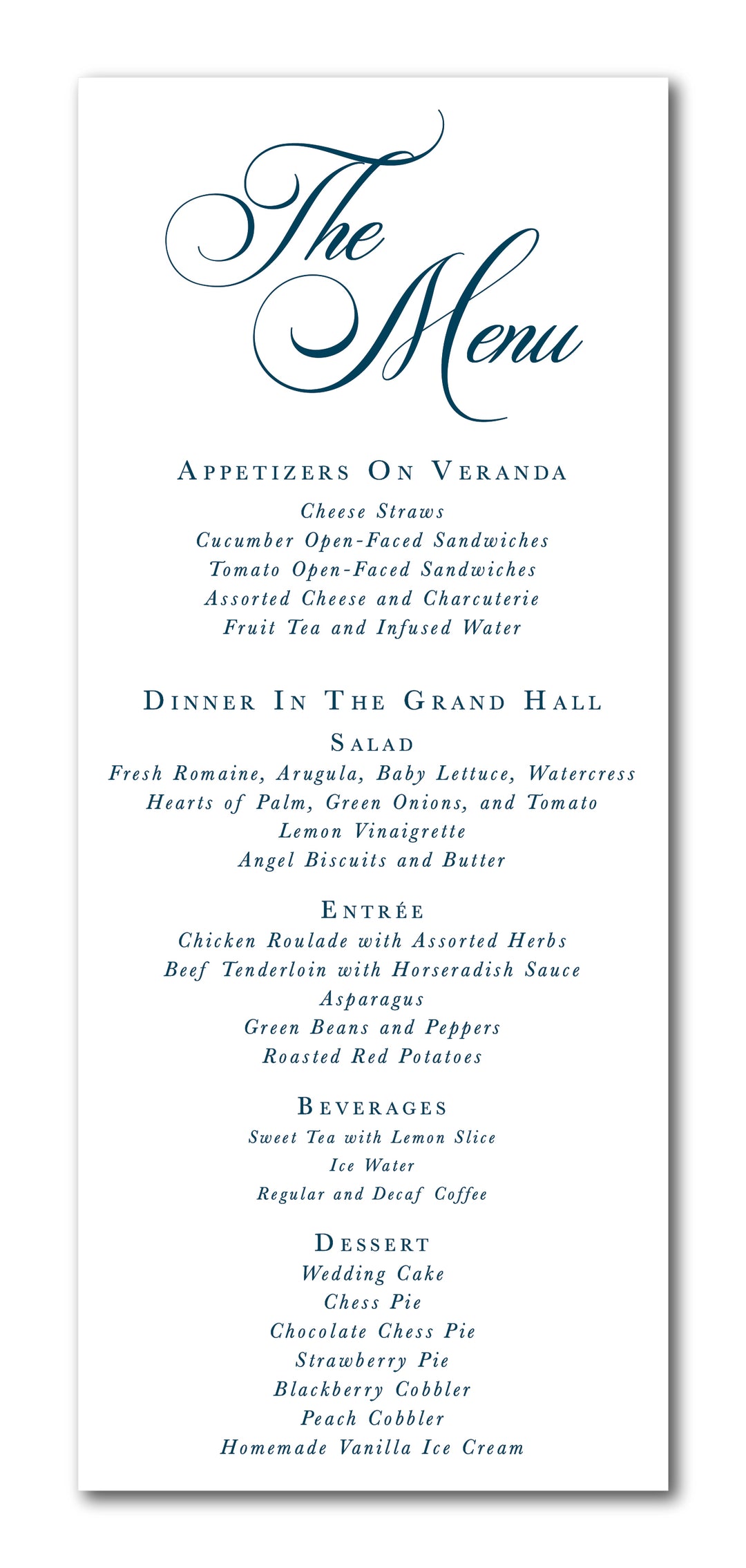 The Bailey Menu Card
