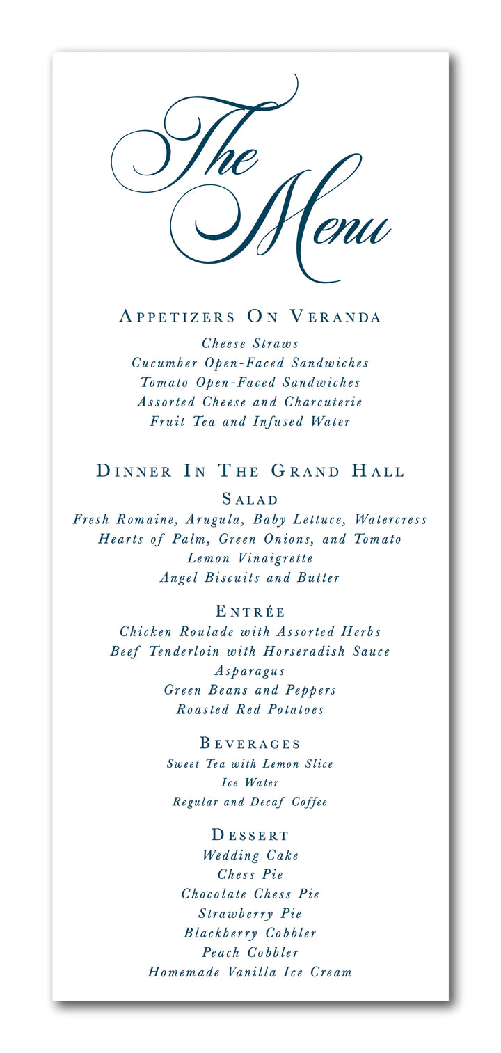 The Bailey Menu Card