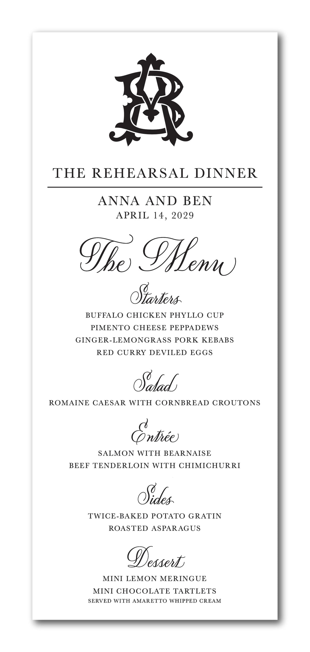 The Chic Monogram Menu Card