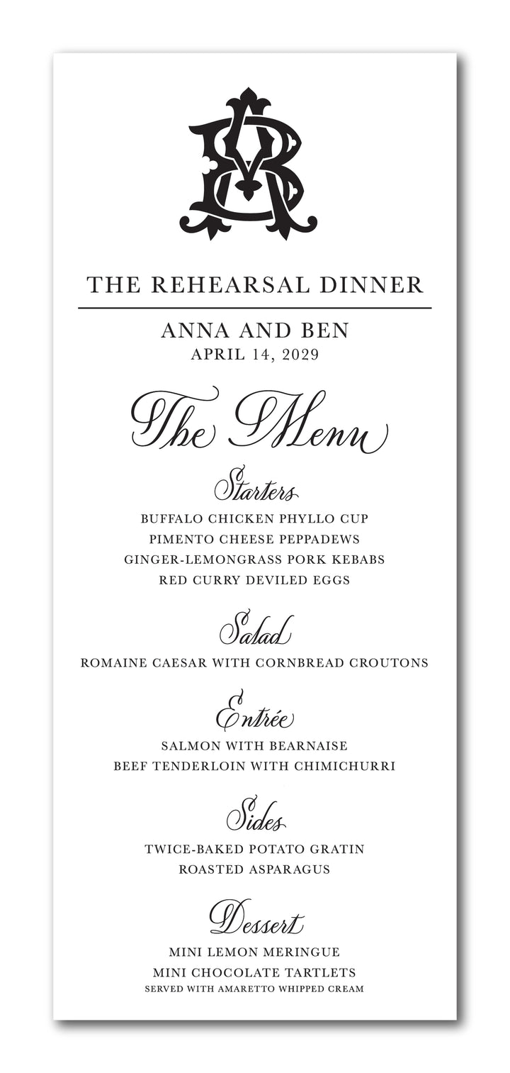 The Chic Monogram Menu Card
