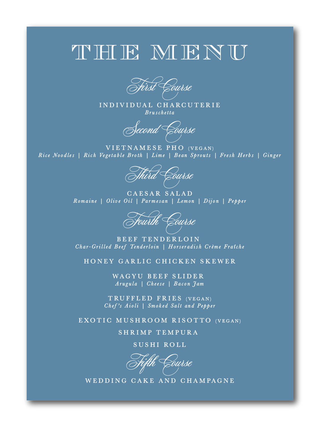 The Elizabeth Menu Card