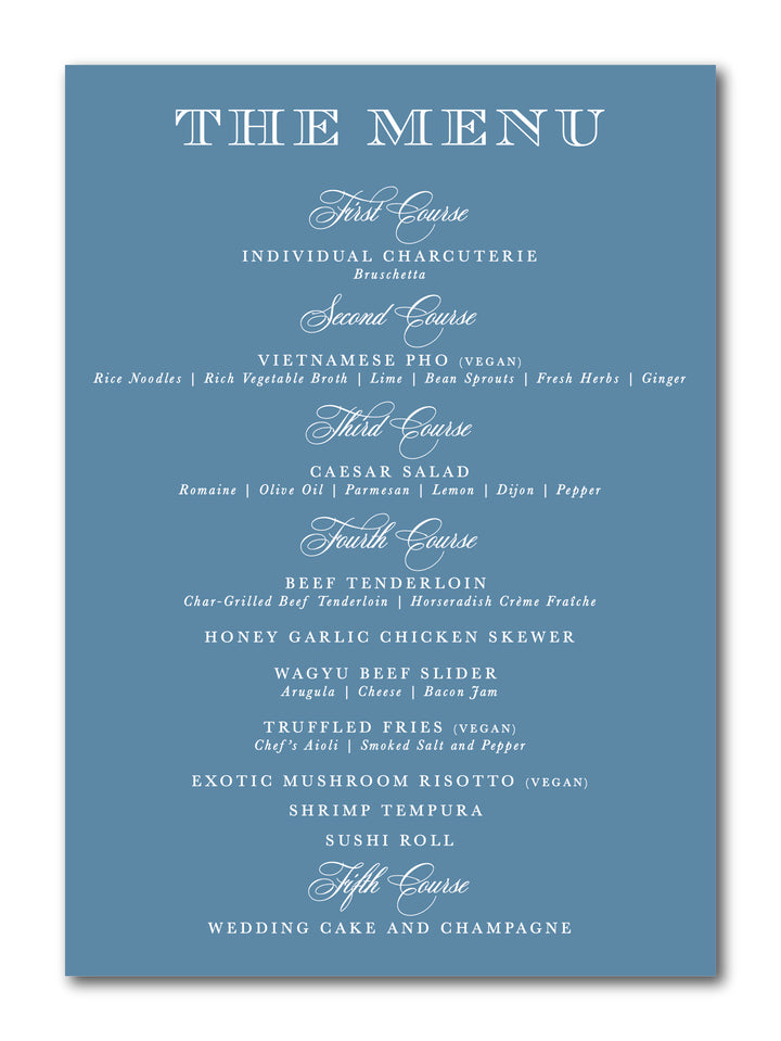 The Elizabeth Menu Card