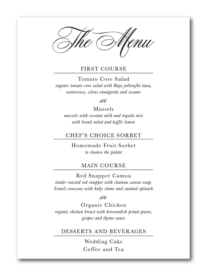 The Grace Menu Card