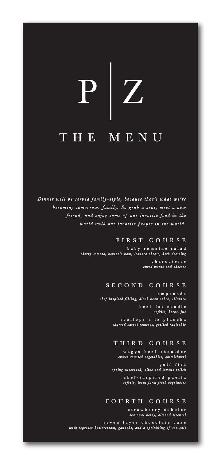 The Horizontal Block Initials Menu Card