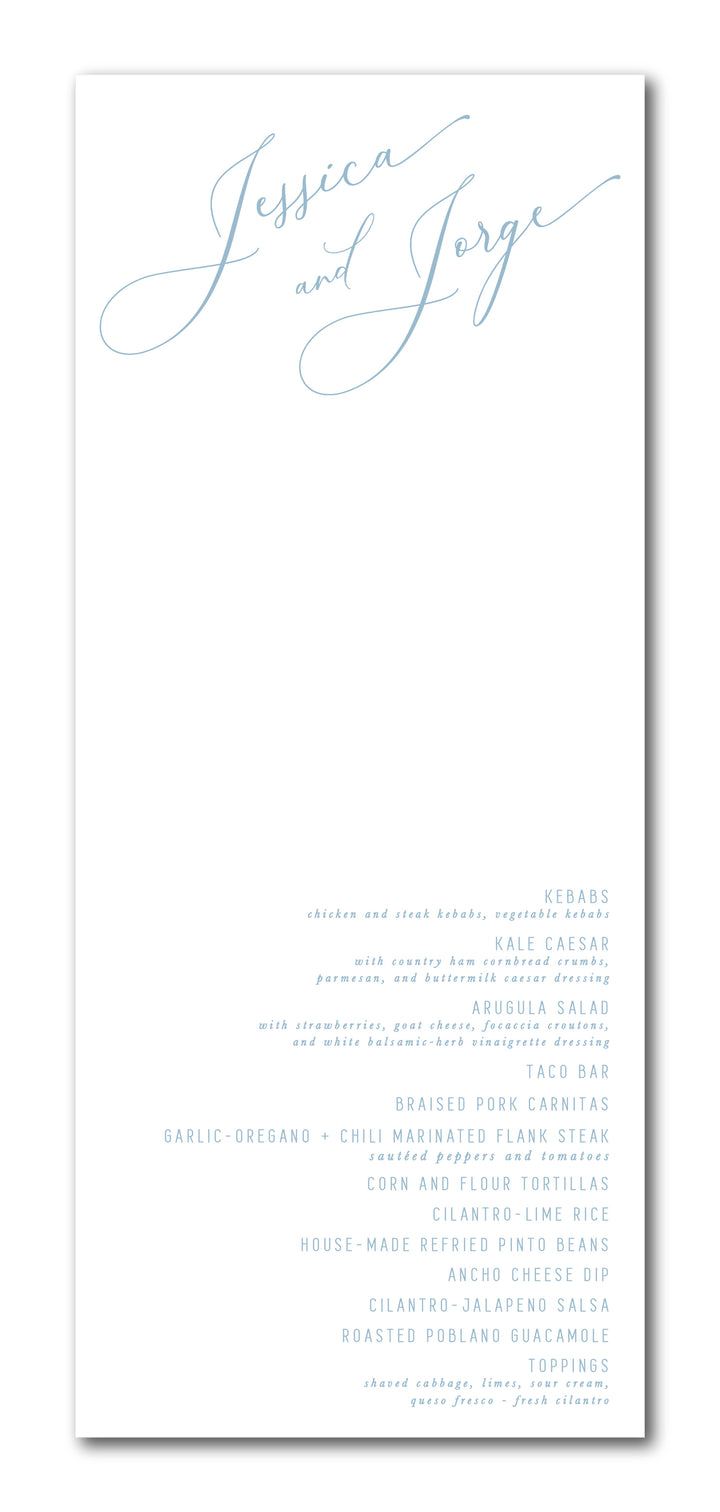 The Jessica Menu Card