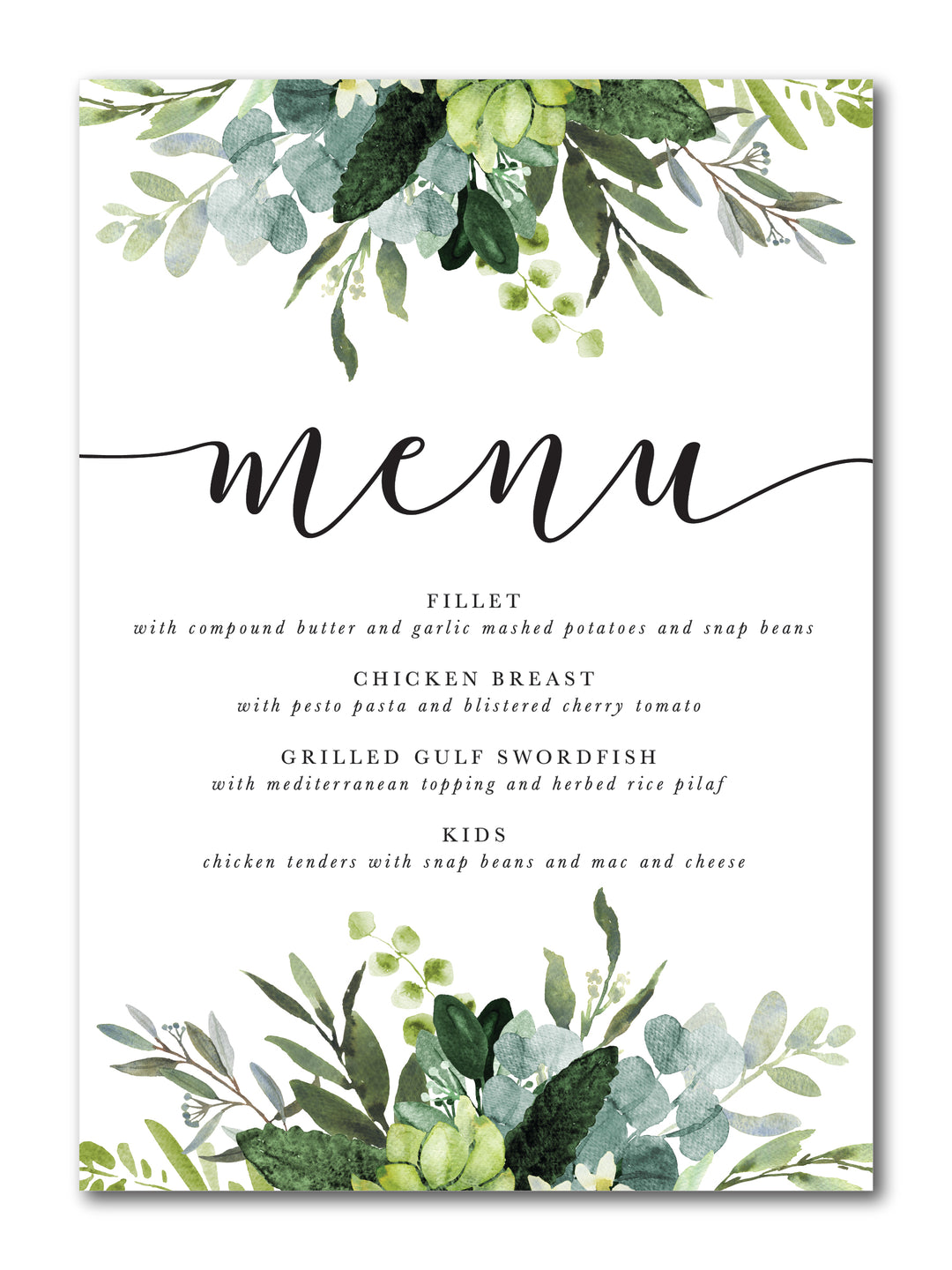 The Lauren II Menu Card
