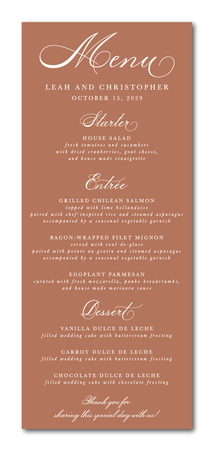 The Leah Menu Card