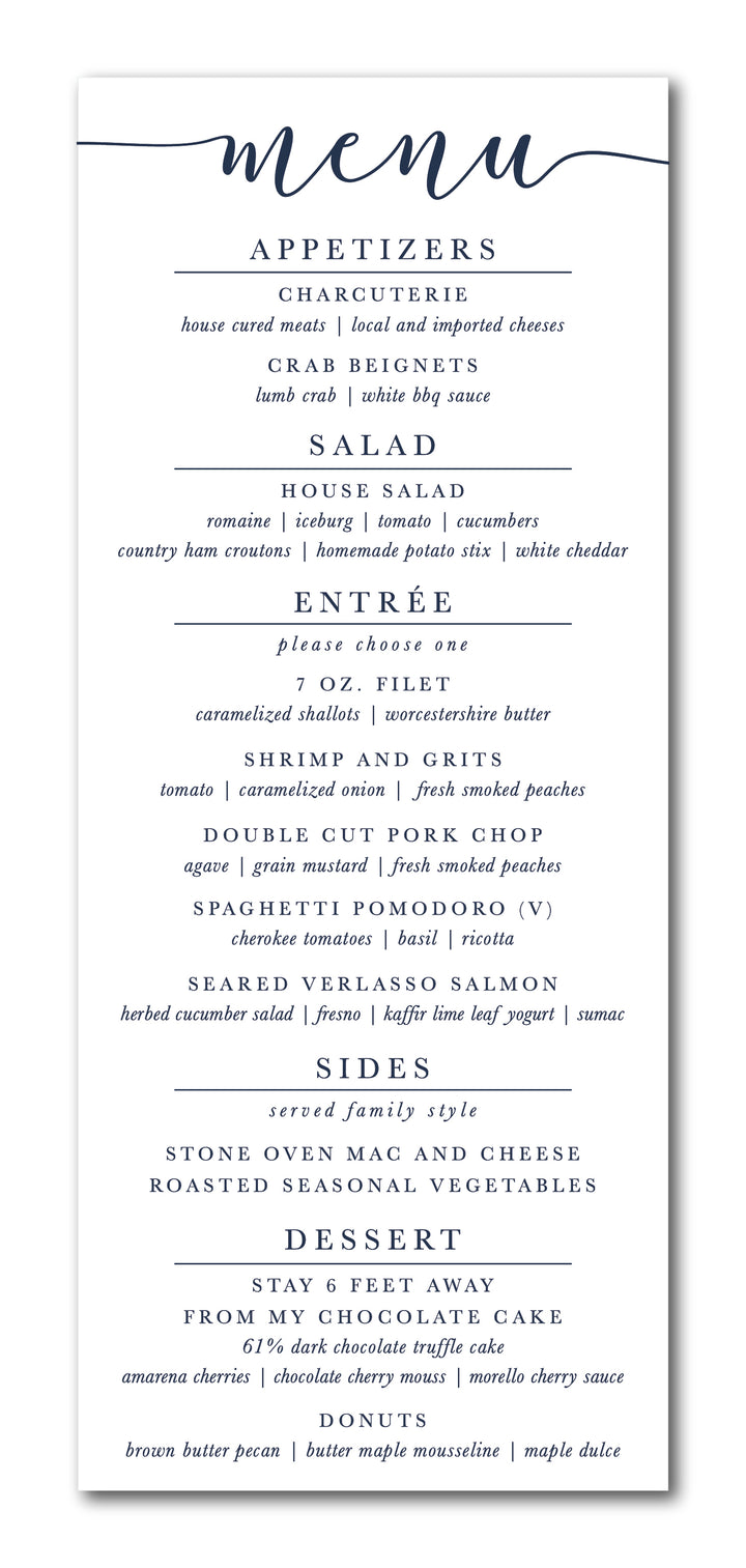 The Lynn Menu Card