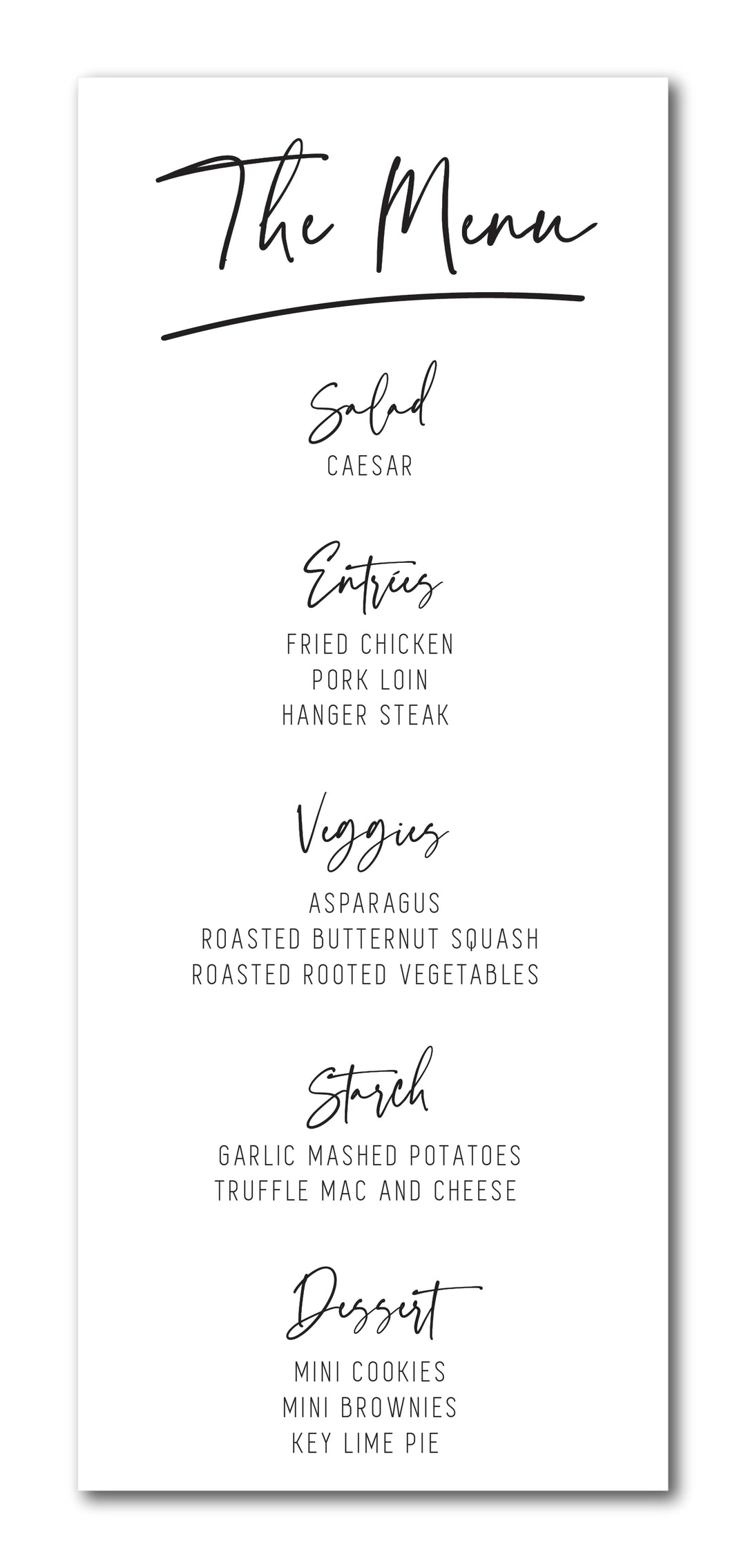 The Madeline II Menu Card