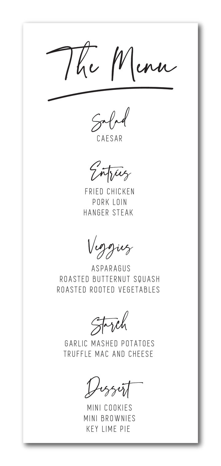 The Madeline II Menu Card