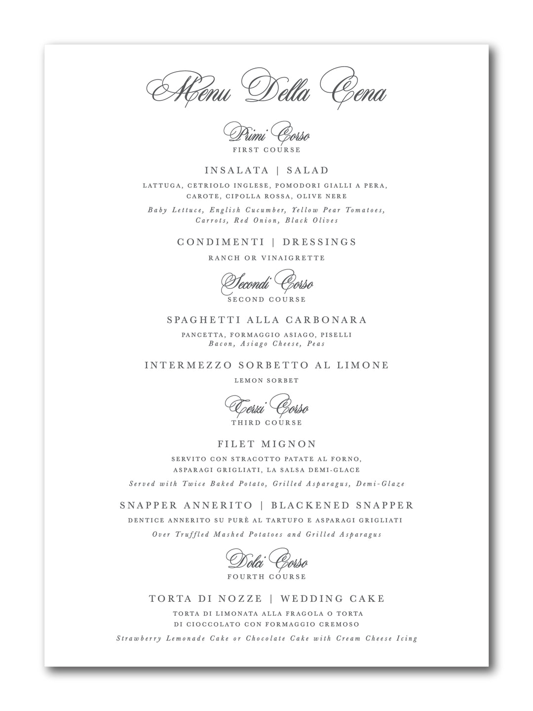 The Madison Menu Card
