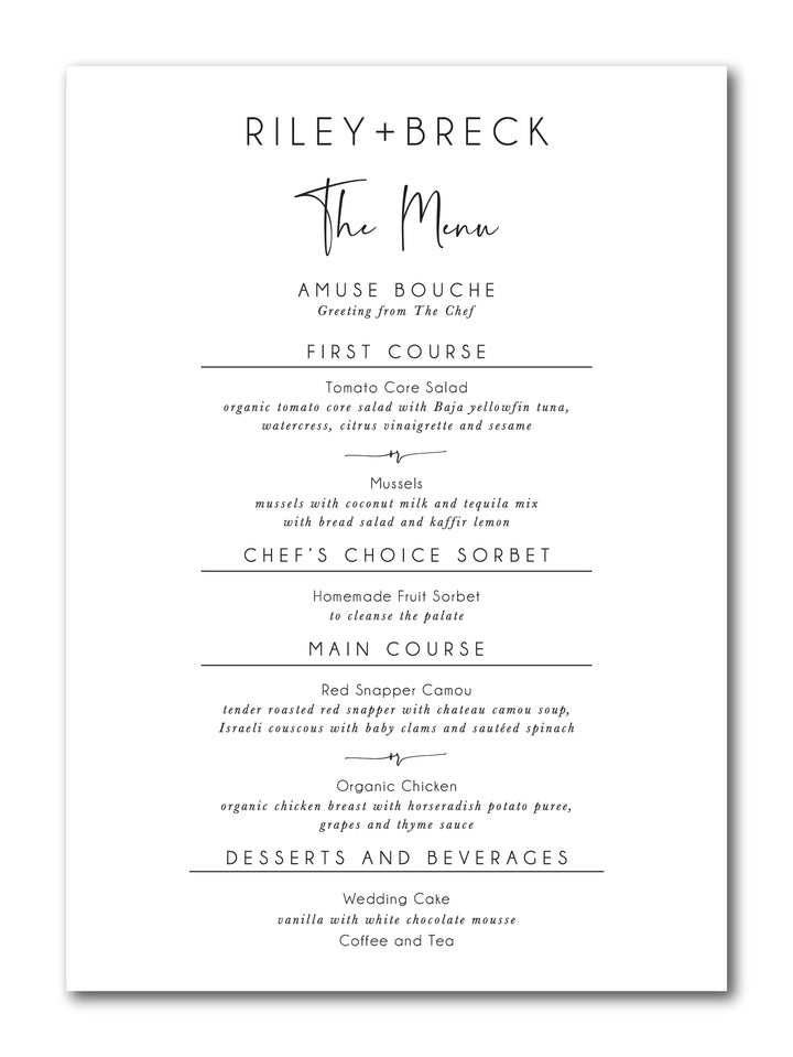 The Riley Menu Card