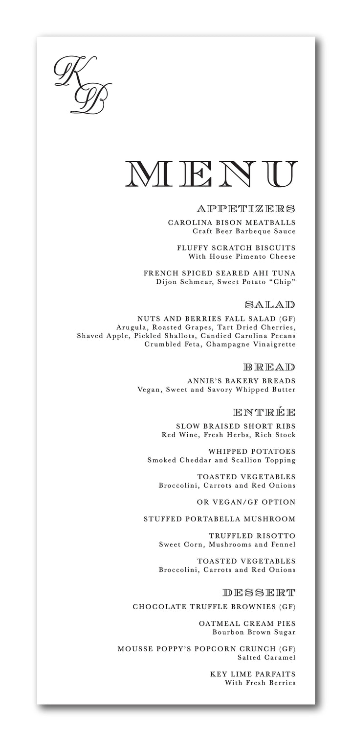 The Script Initials Menu Card