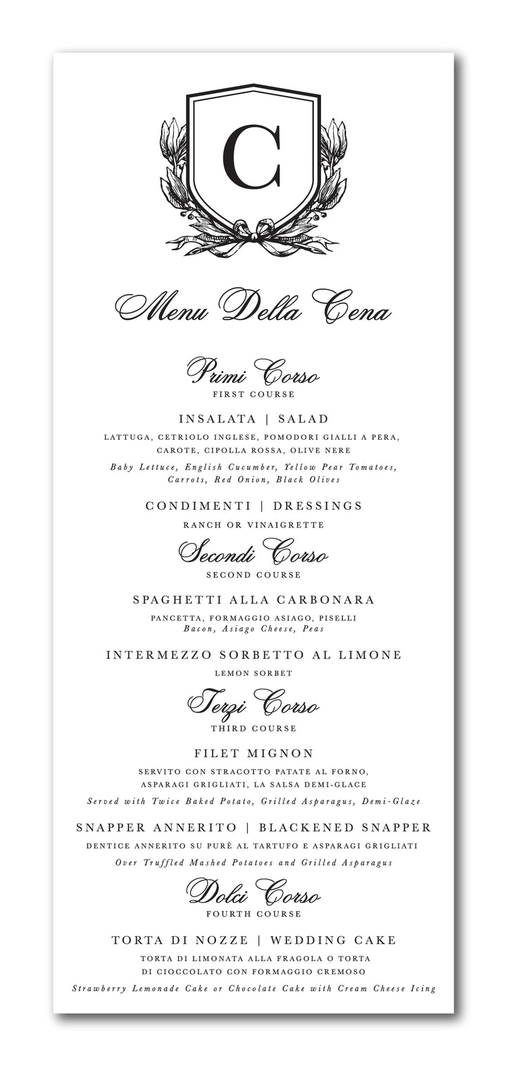 The Block Single Initial Menu Card