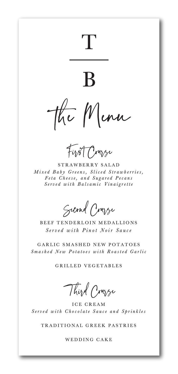 The Vertical Block Initials Menu Card