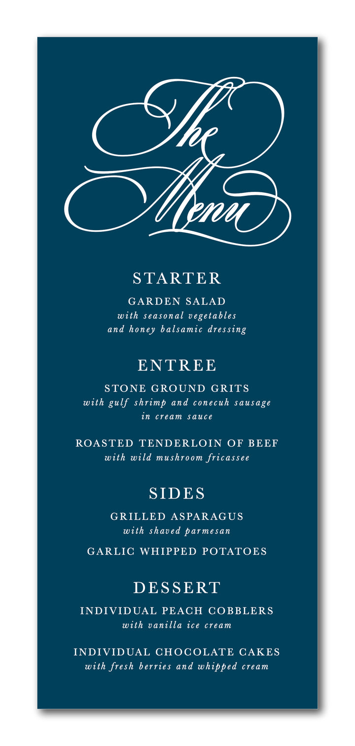 The Katie Menu Card