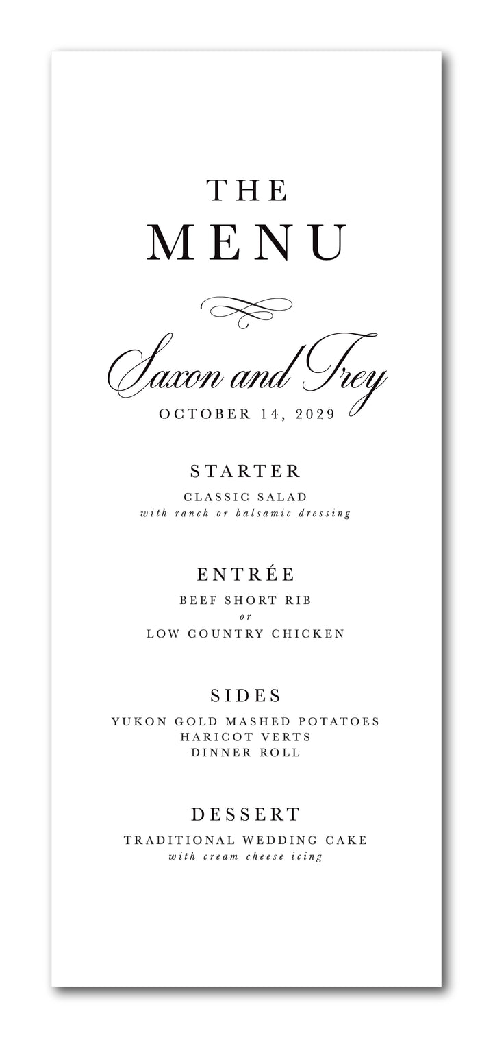 The Saxon Menu Card